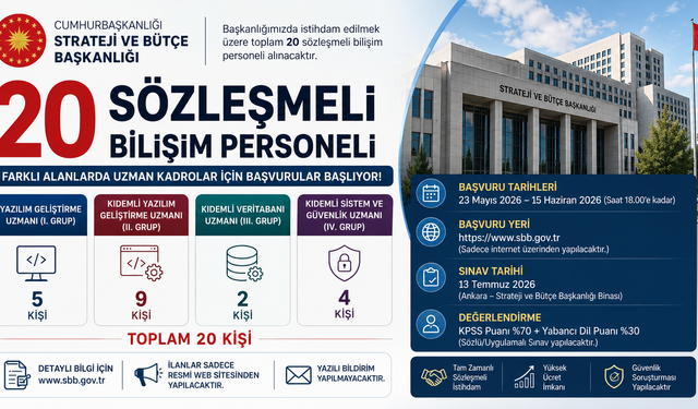 Cumhurbaşkanlığı Strateji ve Bütçe Başkanlığı 20 Bilişim Personeli Alacak