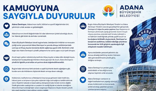 Adana Büyükşehir Belediyesi’nden Adana Demirspor Açıklaması